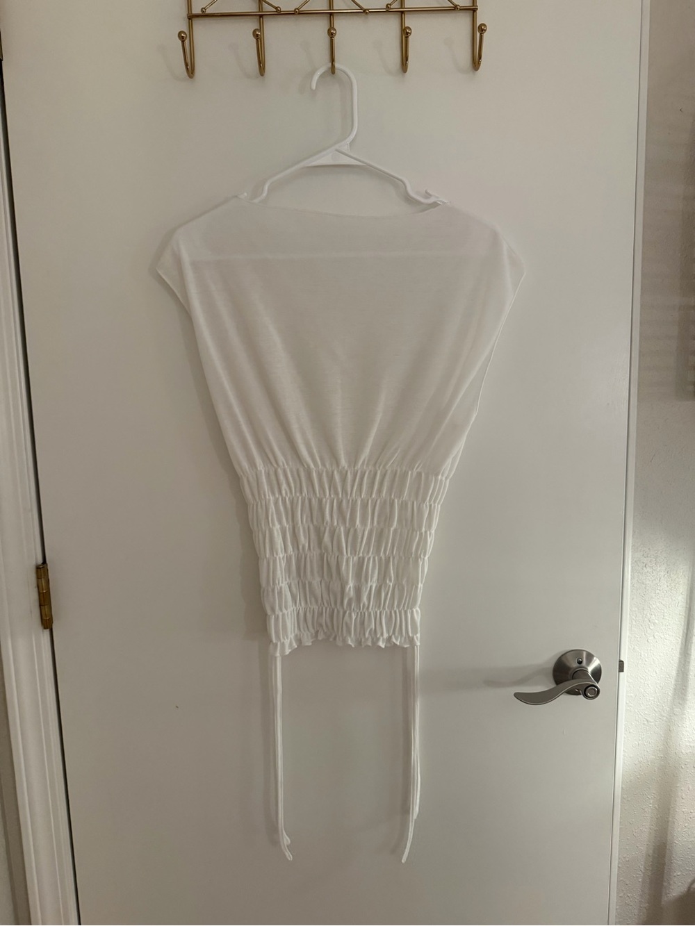 White Ruched Waist Drawstring Women's Top